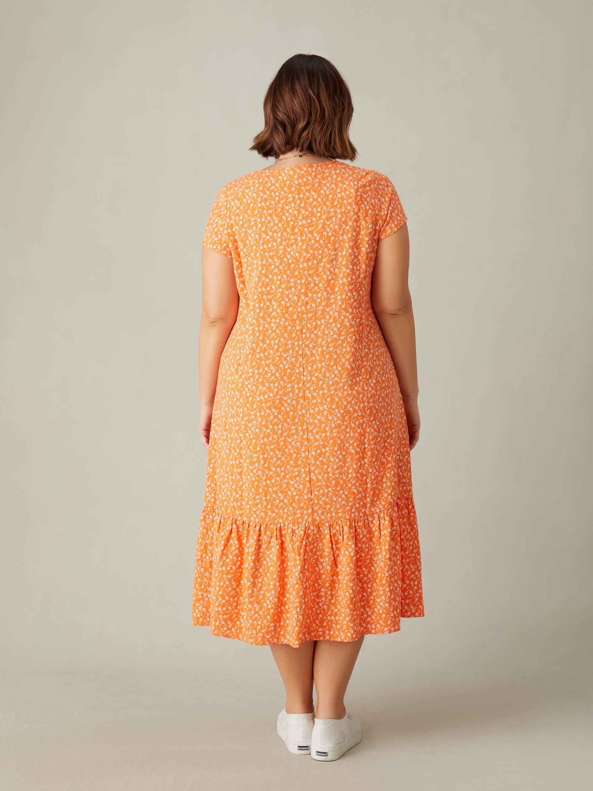 Orange Ditsy Tiered Dress