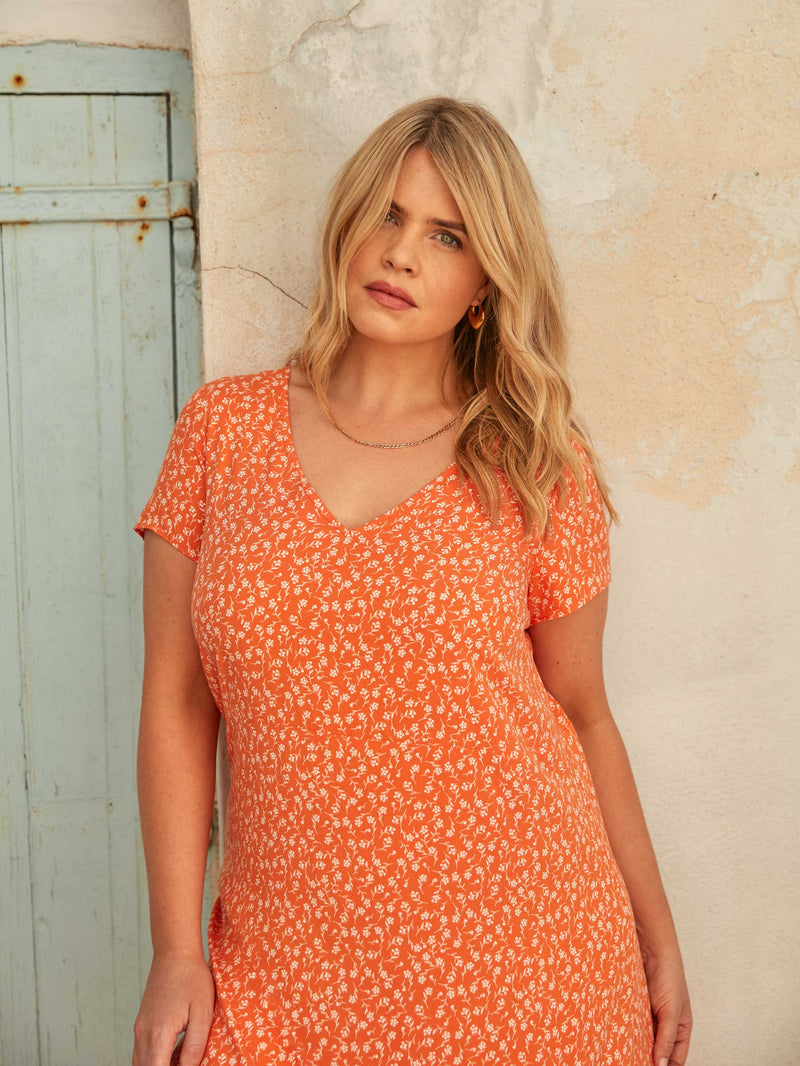 Orange Ditsy Tiered Dress