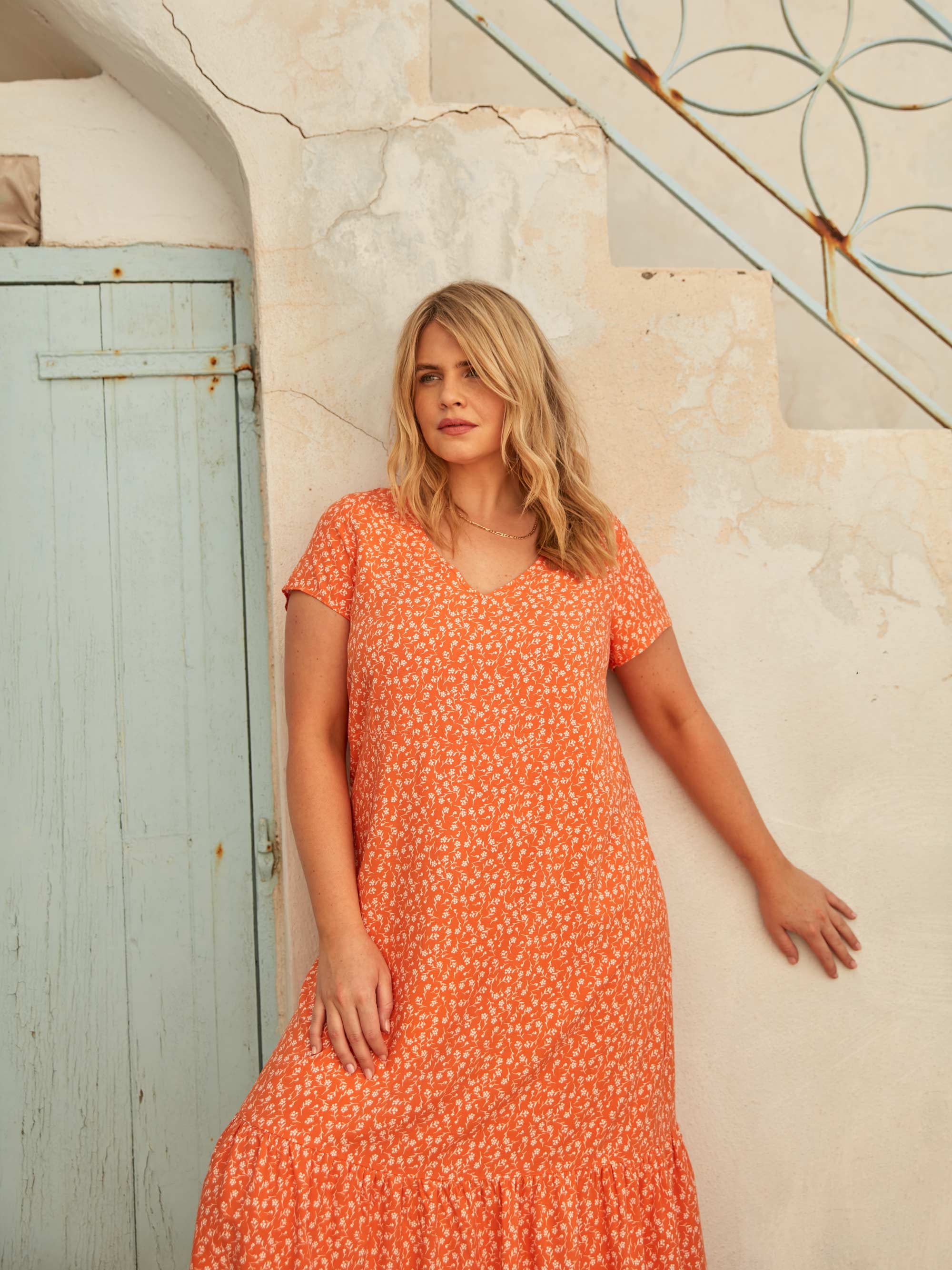 Orange Ditsy Tiered Dress