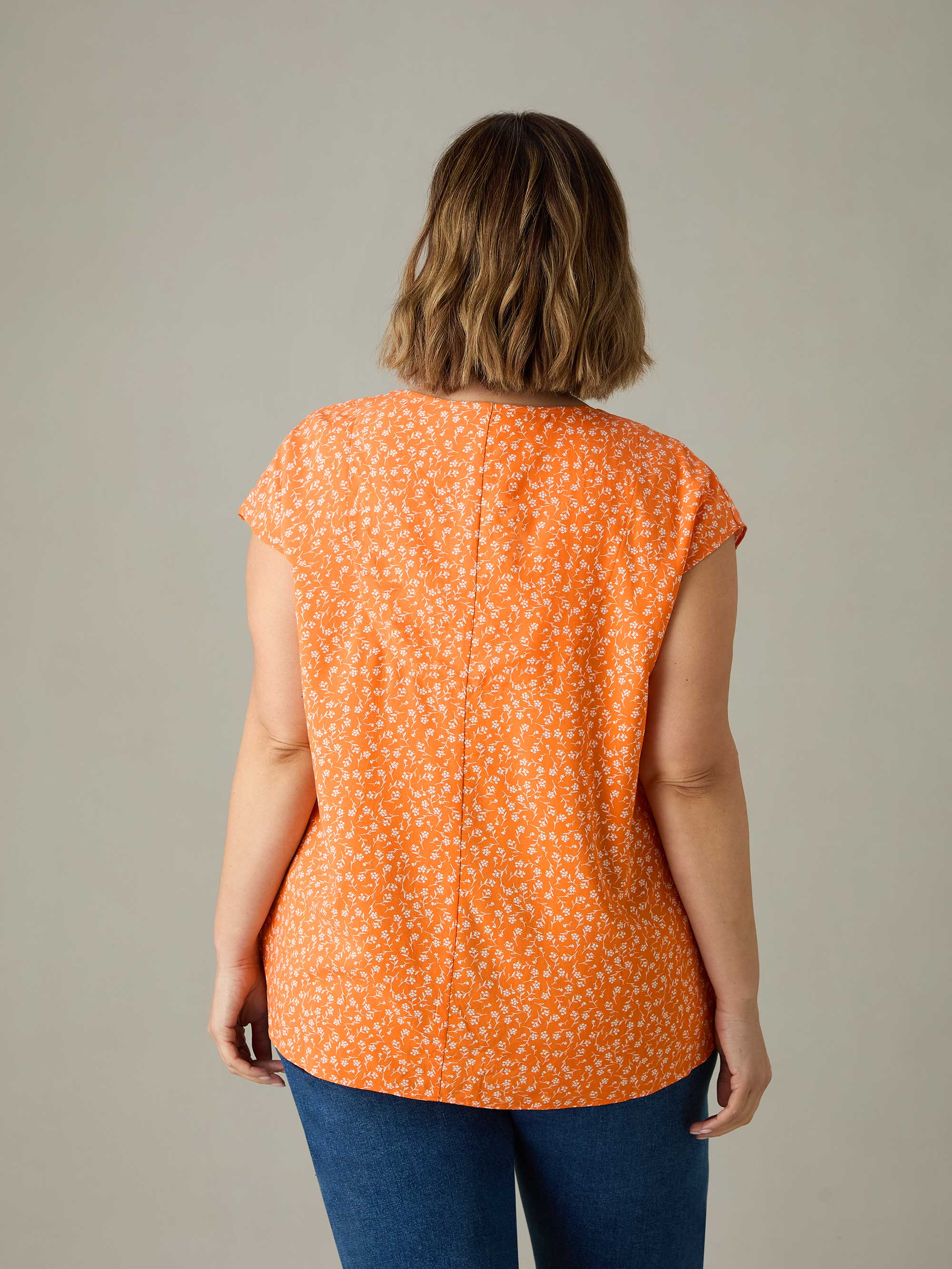 Orange Ditsy Pleat Front Top