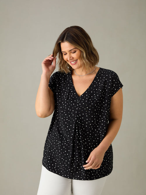 Polka Dot Pleat Front Top