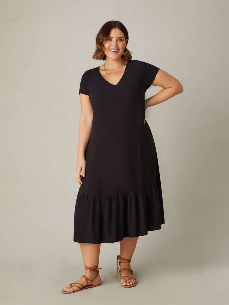 Black Tiered V-Neck Dress