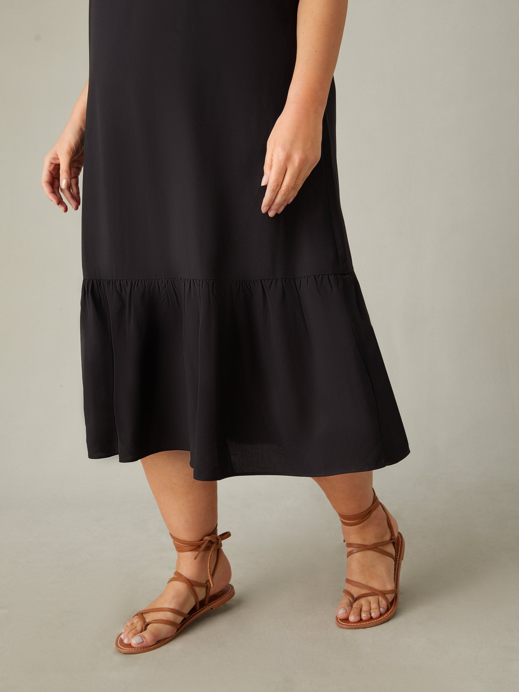 Black Tiered V-Neck Dress