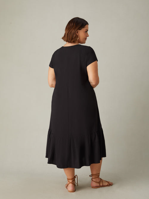 Black Tiered V-Neck Dress