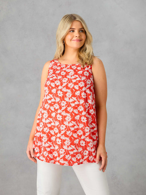 Red Floral Print Vest