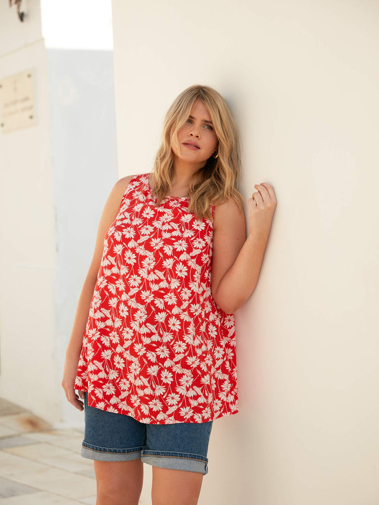 Red Floral Print Vest