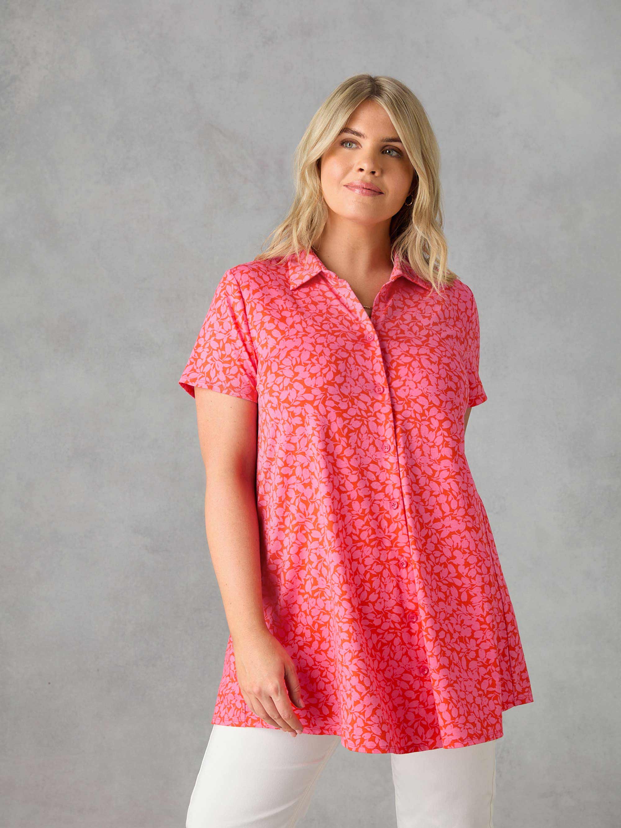 Pink Floral Jersey Relaxed Shirt