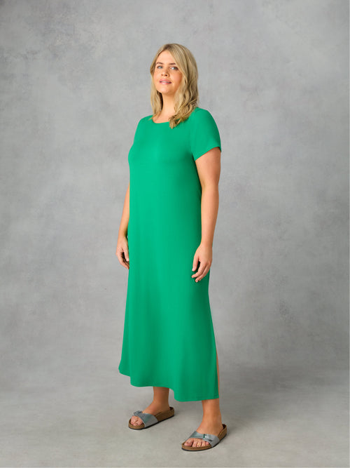 Green Jersey Side Split Midaxi T-Shirt Dress