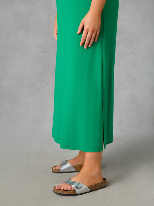 Green Jersey Side Split Midaxi T-Shirt Dress