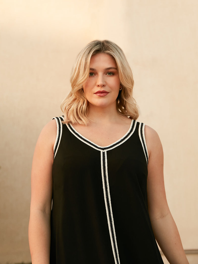 Petite Black Knit Trim Hanky Hem Dress