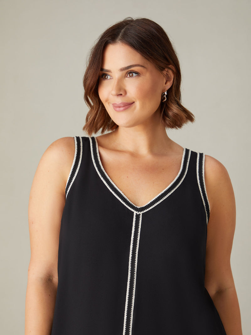 Black Knit Trim Vest Top