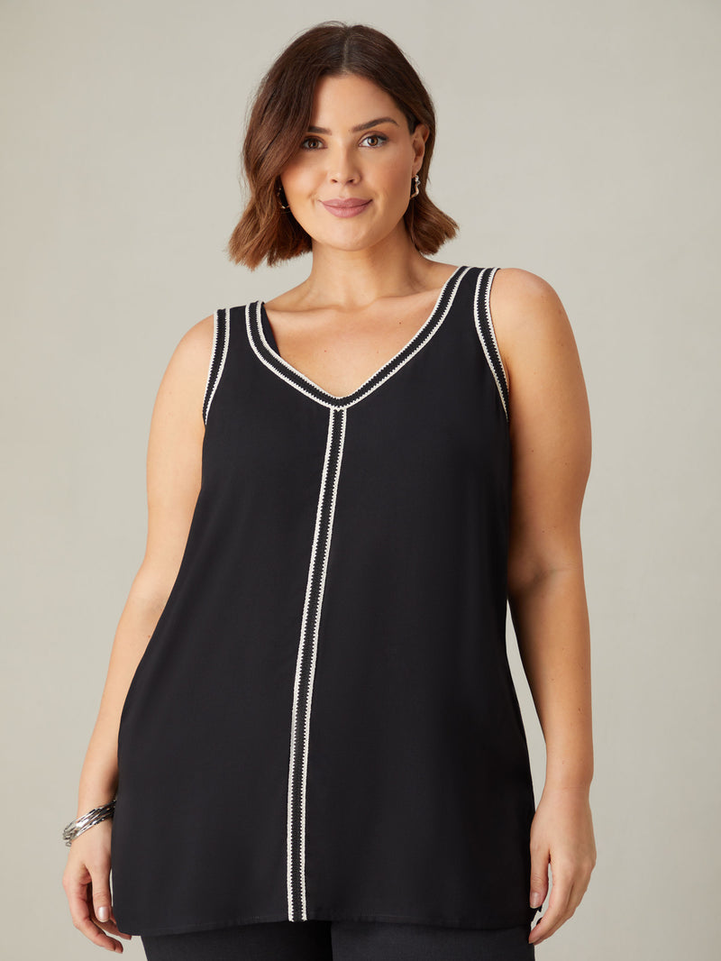 Black Knit Trim Vest Top