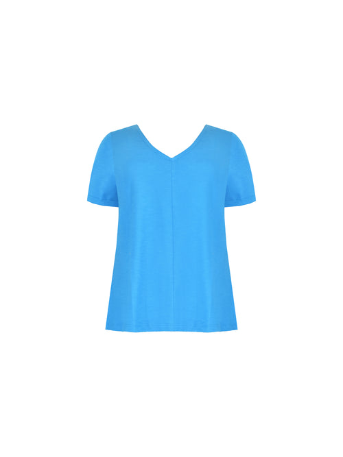 Blue Cotton Slub V-Neck T-Shirt