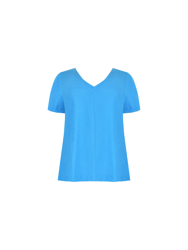 Blue Cotton Slub V-Neck T-Shirt