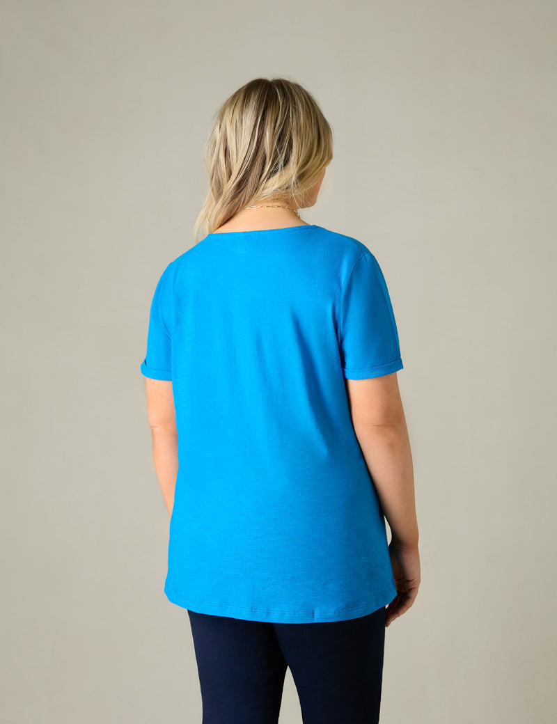 Blue Cotton Slub V-Neck T-Shirt