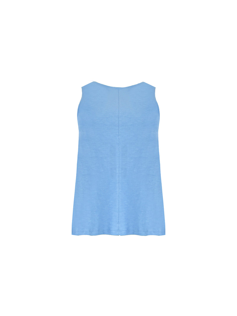 Washed Blue Cotton Slub Round Neck Vest