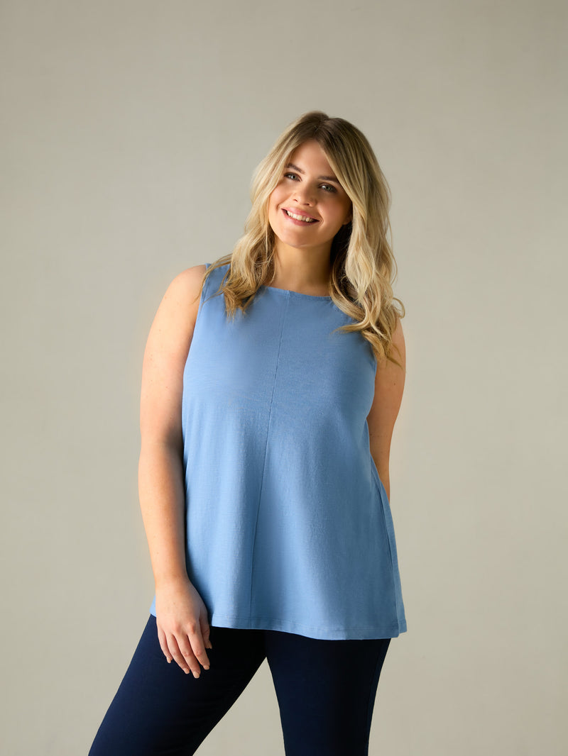 Washed Blue Cotton Slub Round Neck Vest
