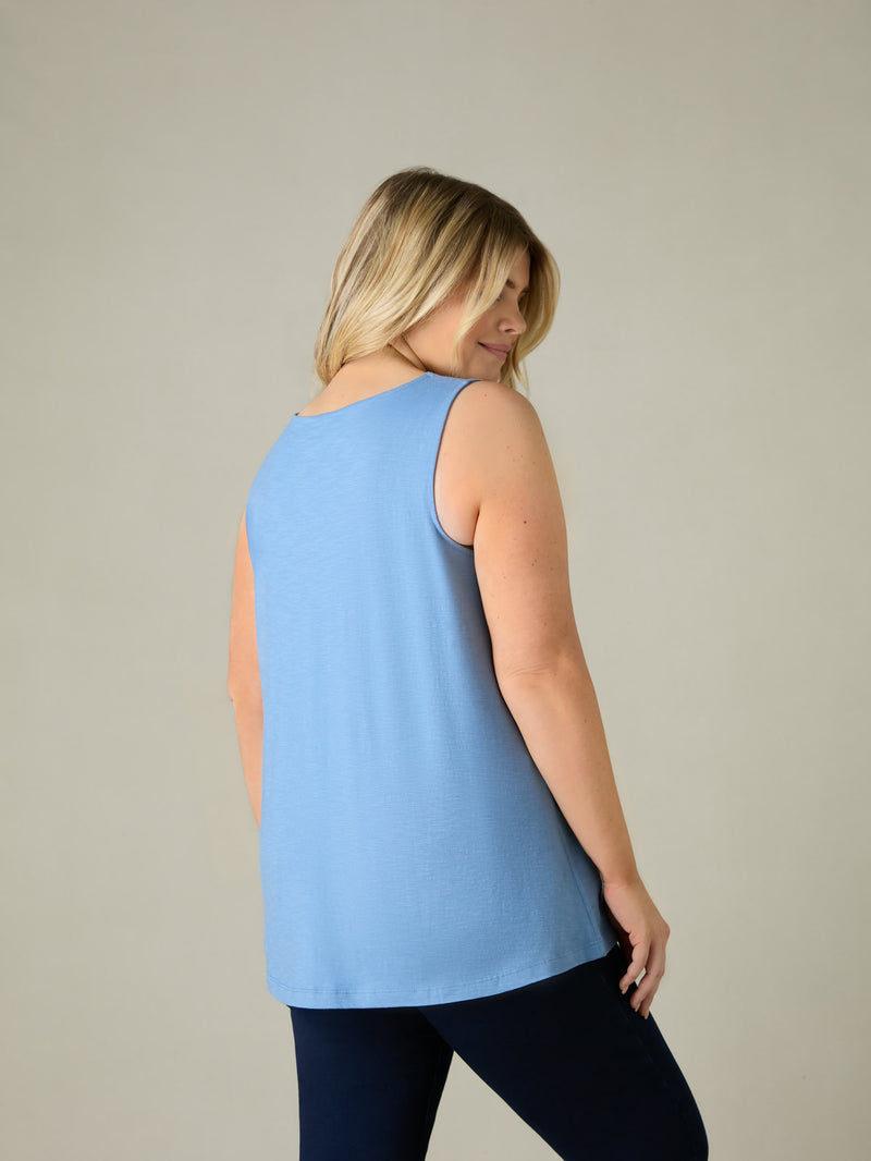 Washed Blue Cotton Slub Round Neck Vest