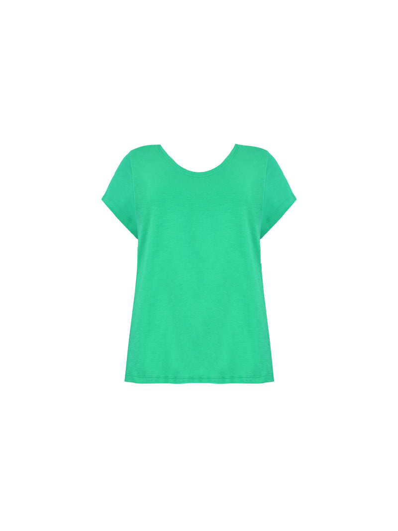 Green Cotton Slub Scoop Neck T-Shirt