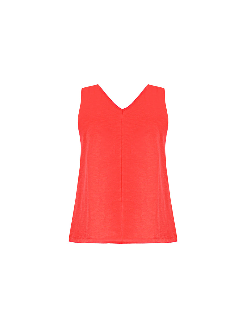 Red Cotton Slub V-Neck Vest