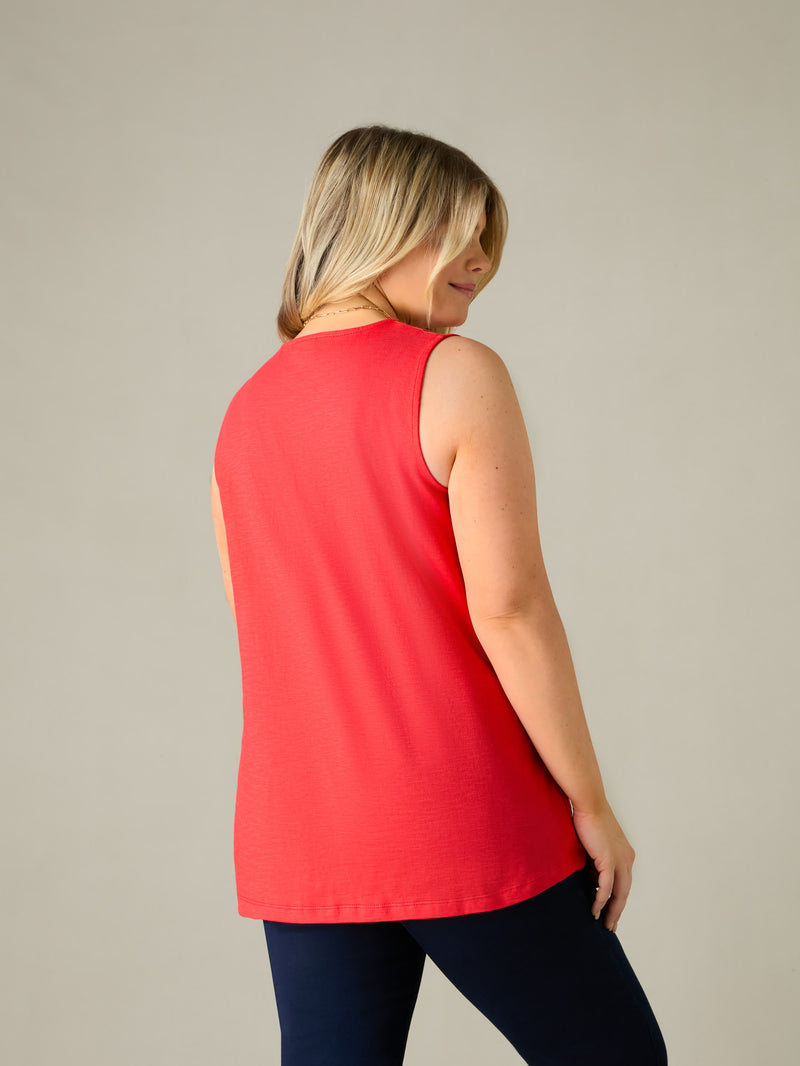 Red Cotton Slub V-Neck Vest