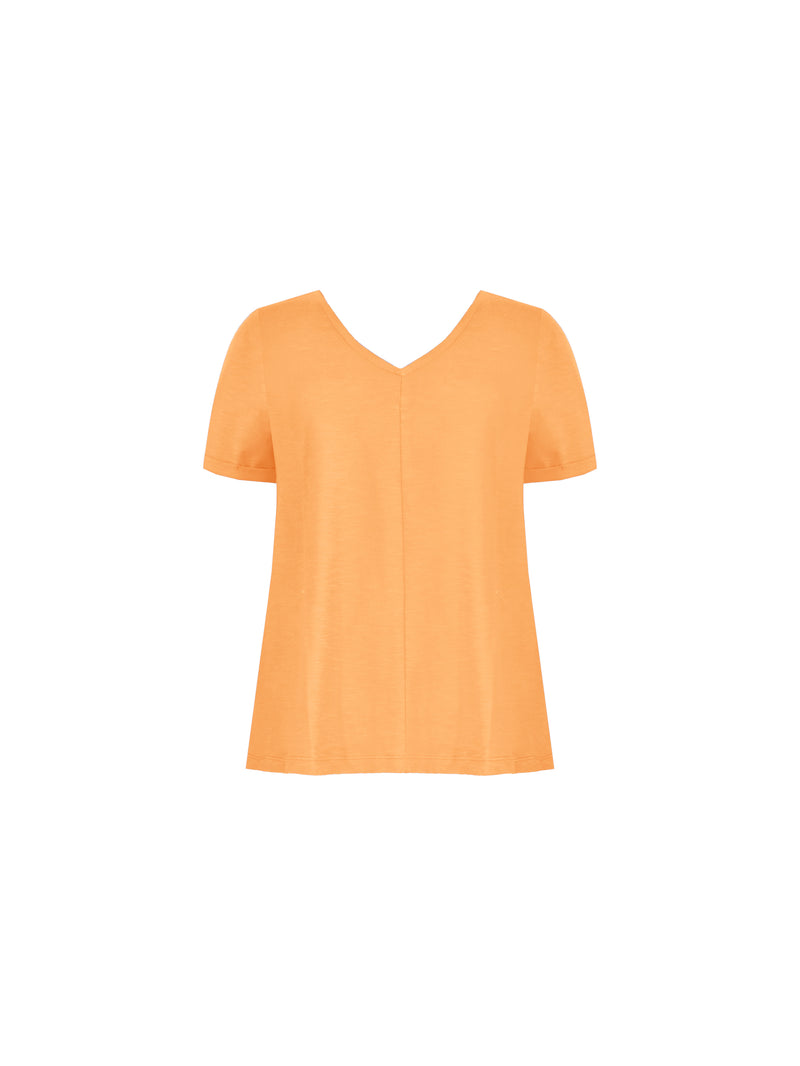 Orange Cotton Slub V-Neck T-Shirt