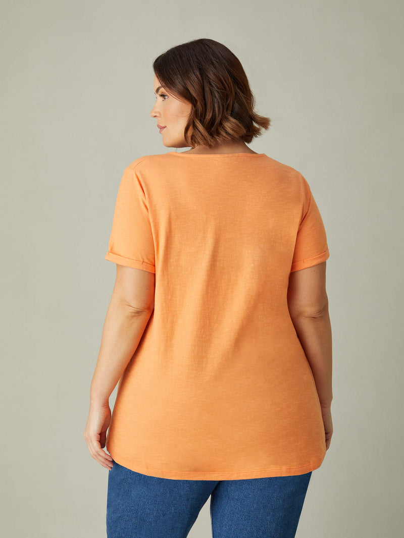 Orange Cotton Slub V-Neck T-Shirt
