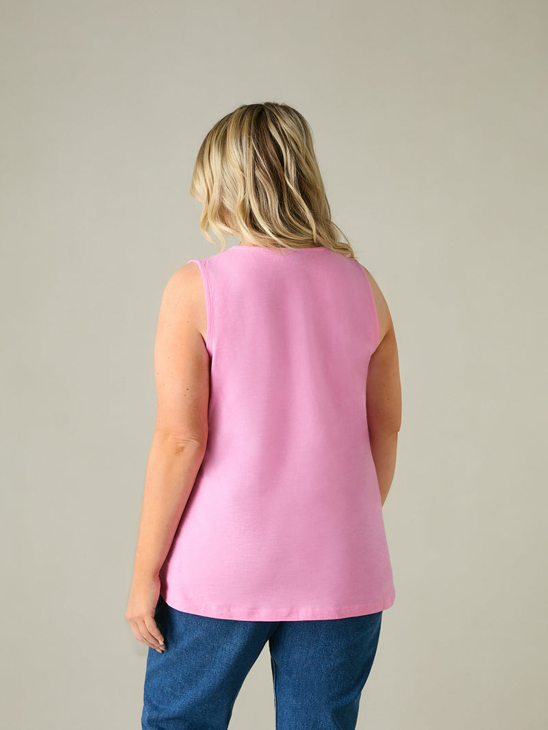 Pink Cotton Slub V-Neck Vest Top