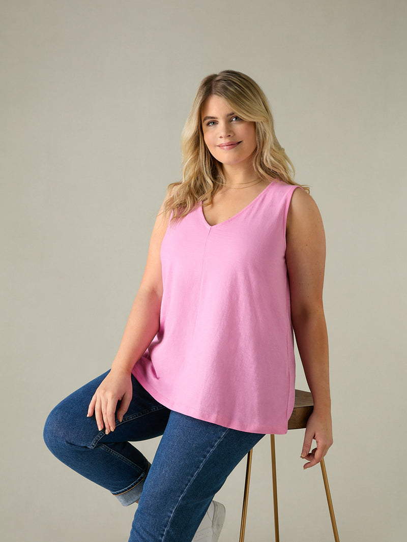 Pink Cotton Slub V-Neck Vest Top