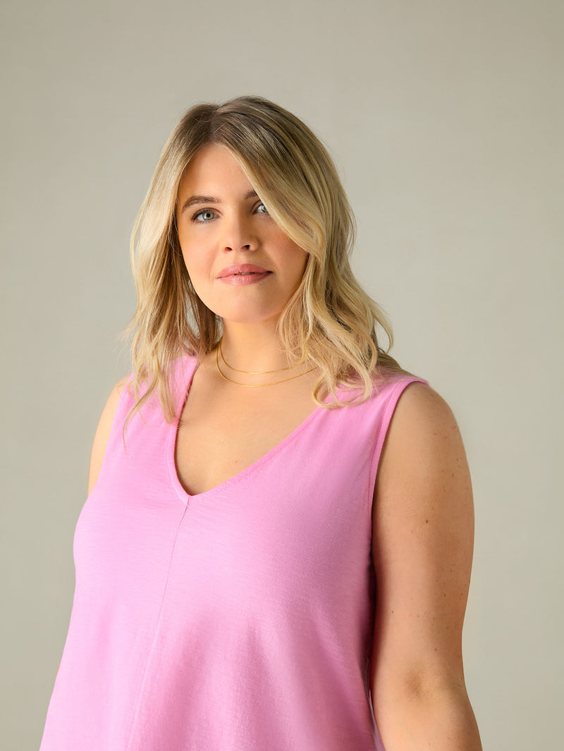 Pink Cotton Slub V-Neck Vest Top