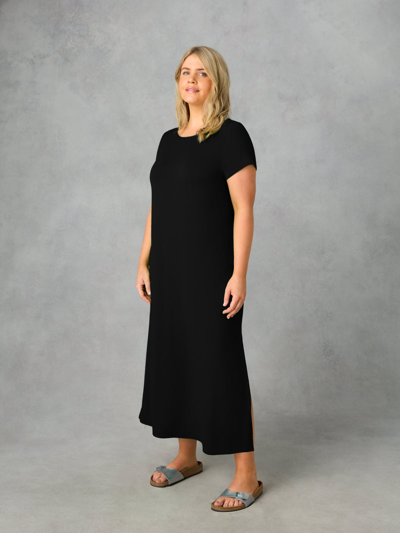 Petite Black Jersey Midaxi T-Shirt Dress