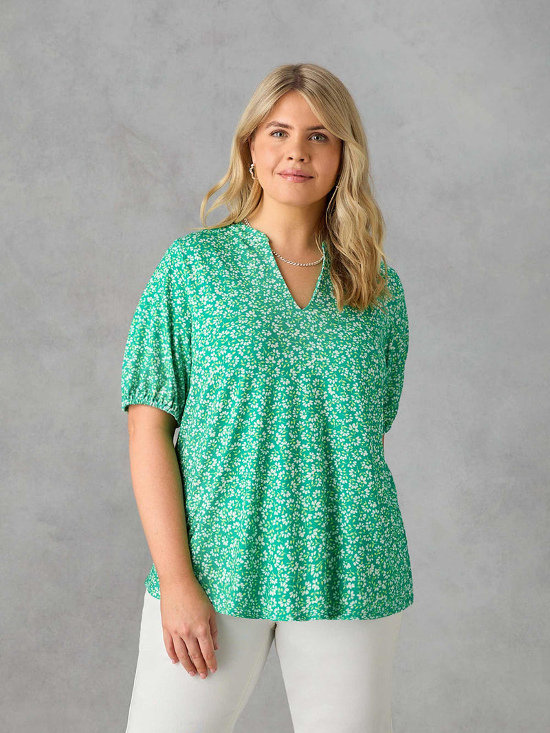 Green Ditsy Jersey Blouse