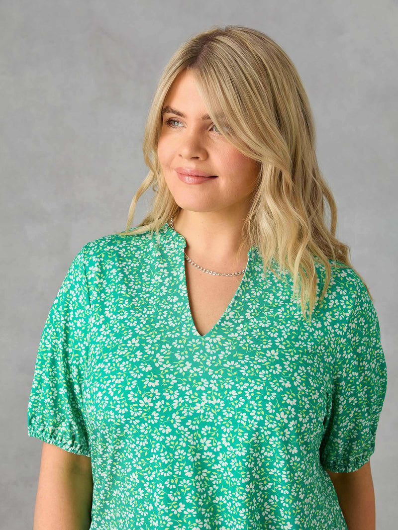 Green Ditsy Jersey Blouse
