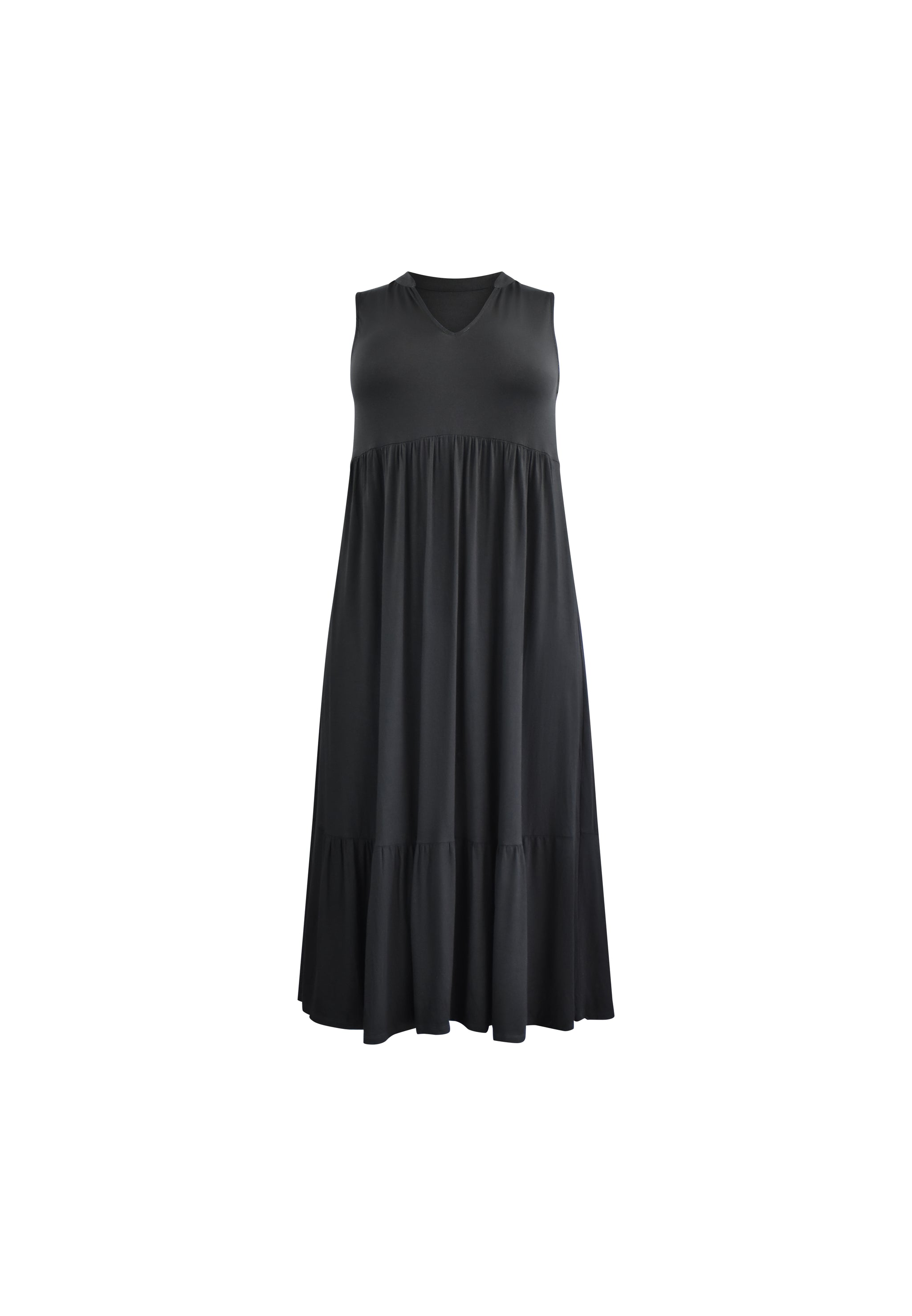 Black Jersey Sleeveless Midi Dress