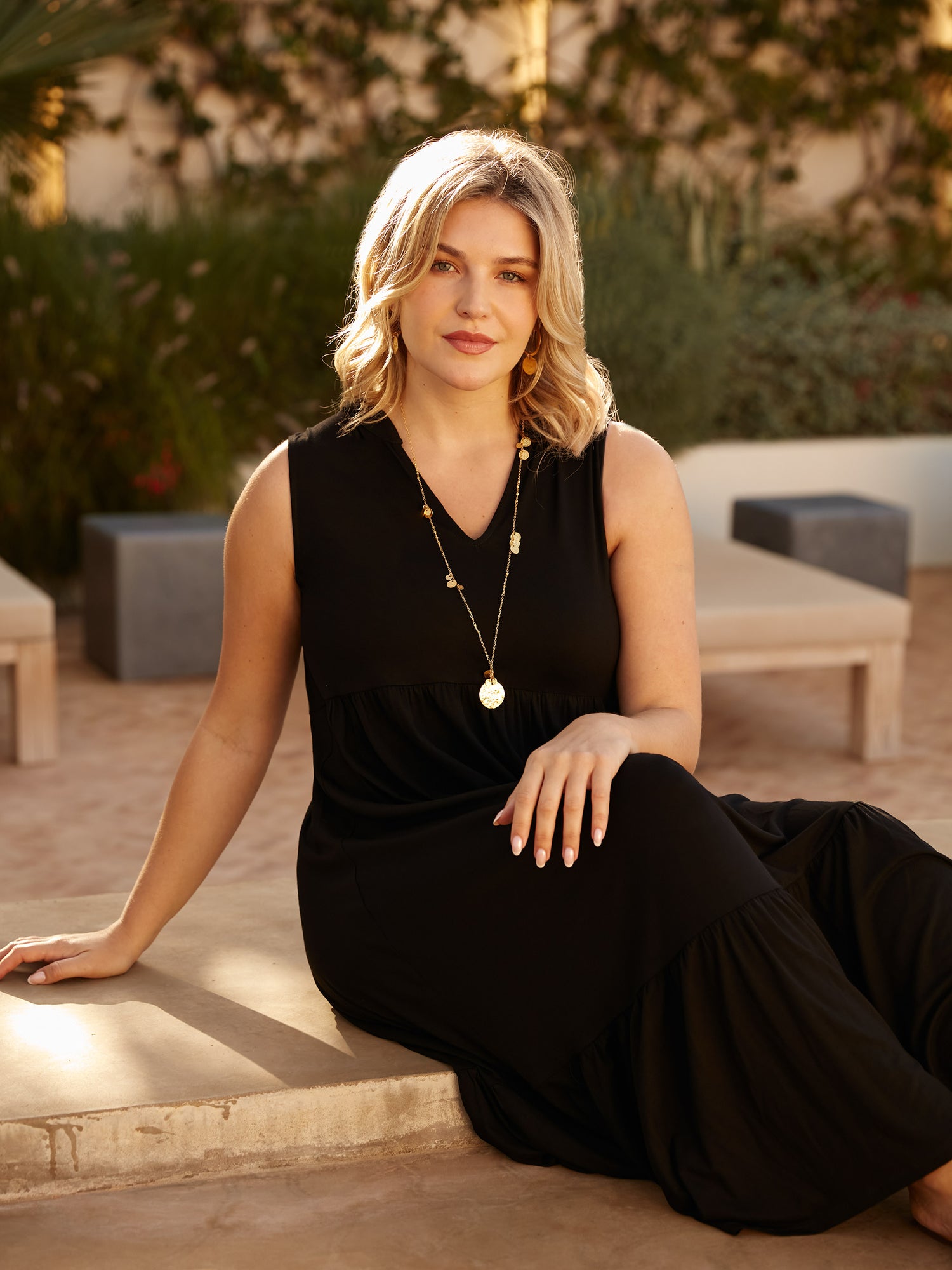 Black Jersey Sleeveless Midi Dress
