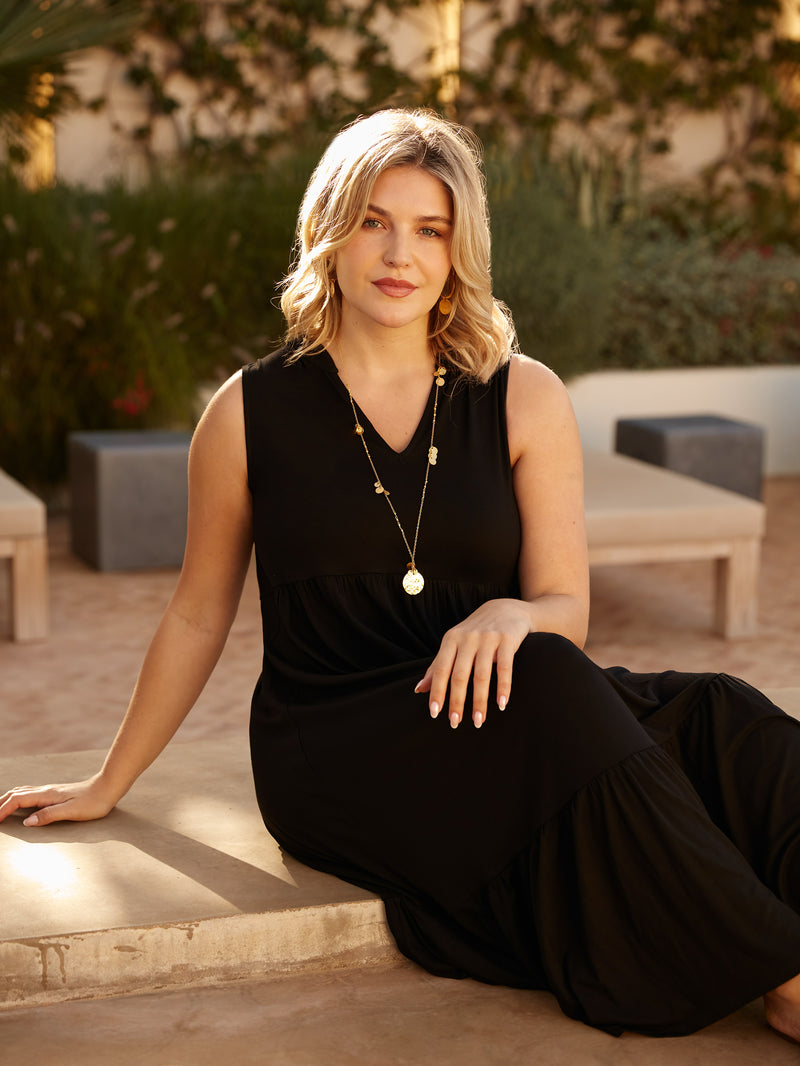 Black Jersey Sleeveless Midi Dress