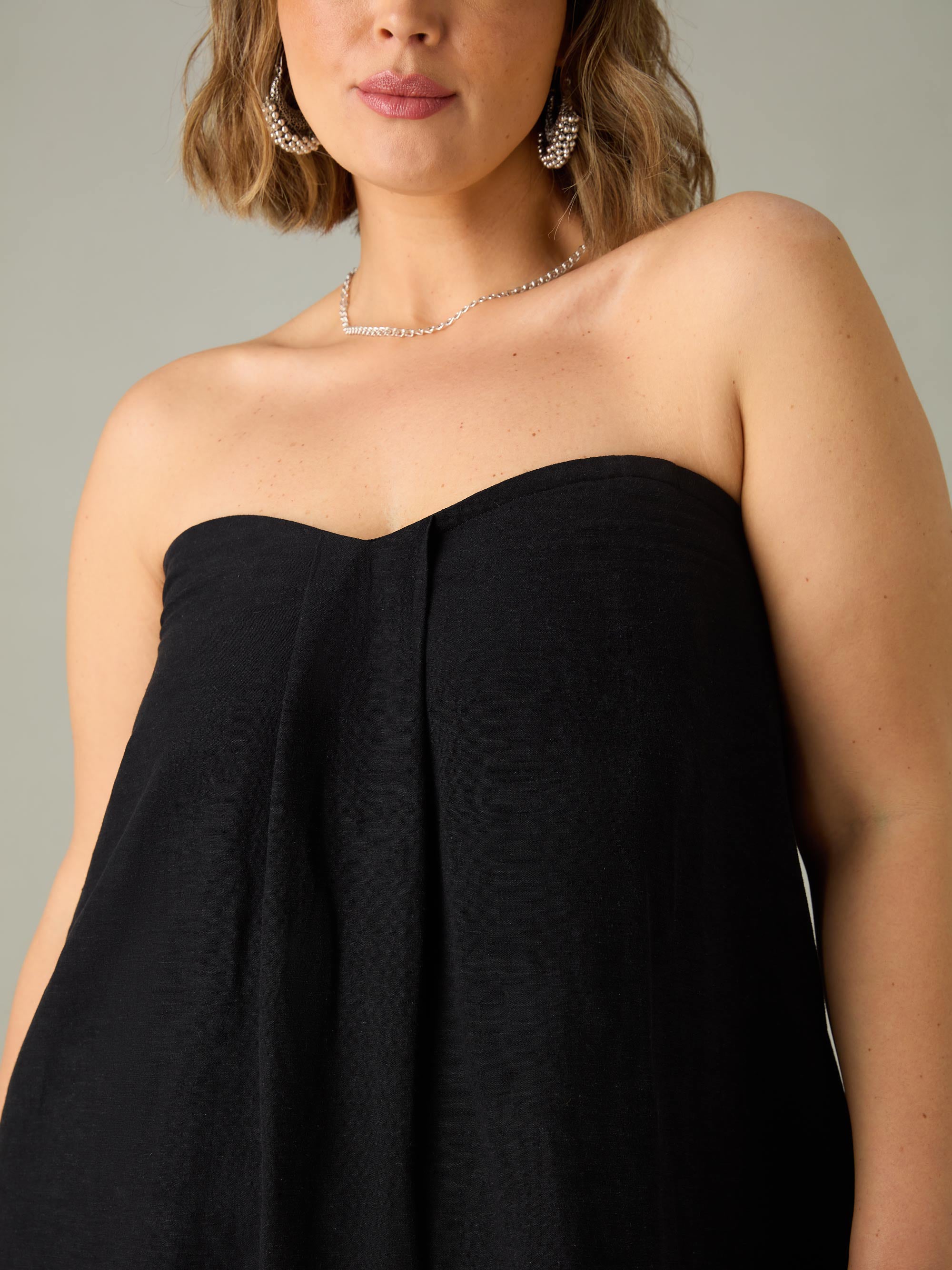 Black Linen Mix Bandeau Midaxi Dress