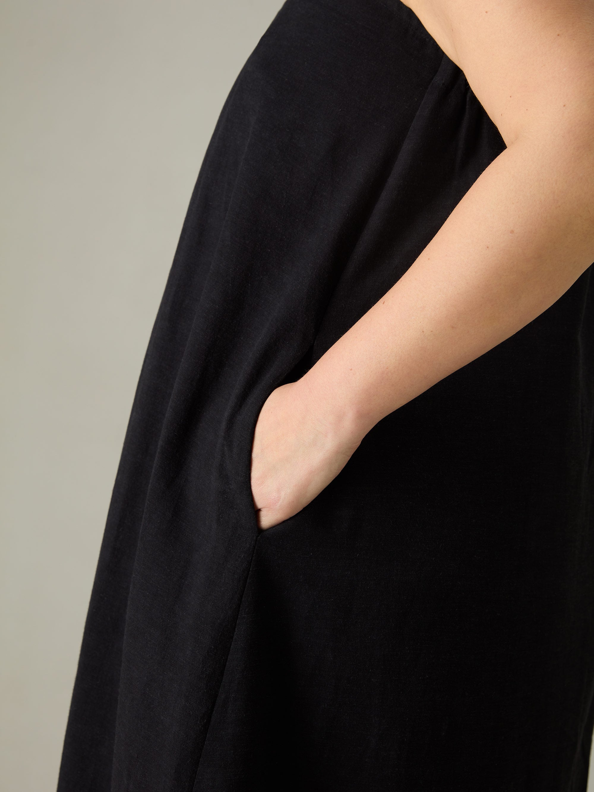 Black Linen Mix Bandeau Midaxi Dress