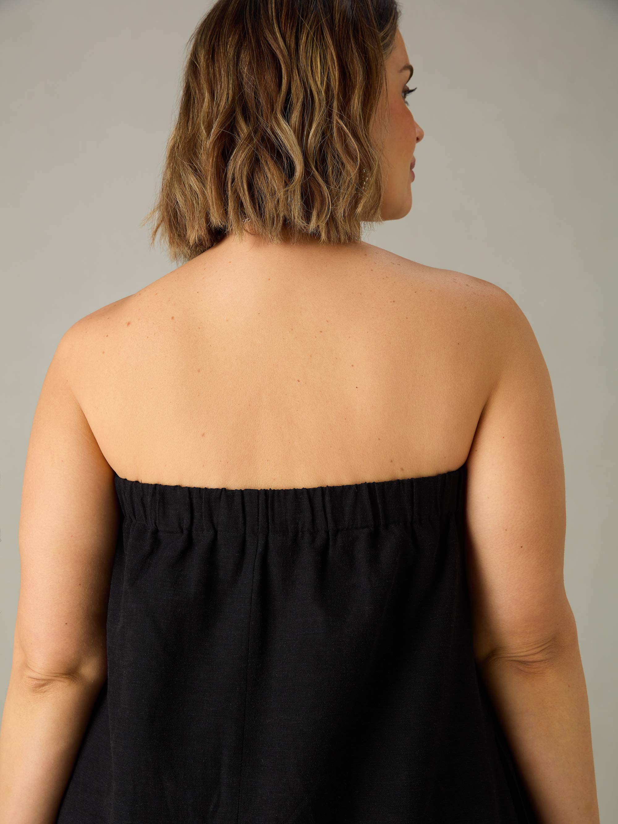 Black Linen Mix Bandeau Midaxi Dress