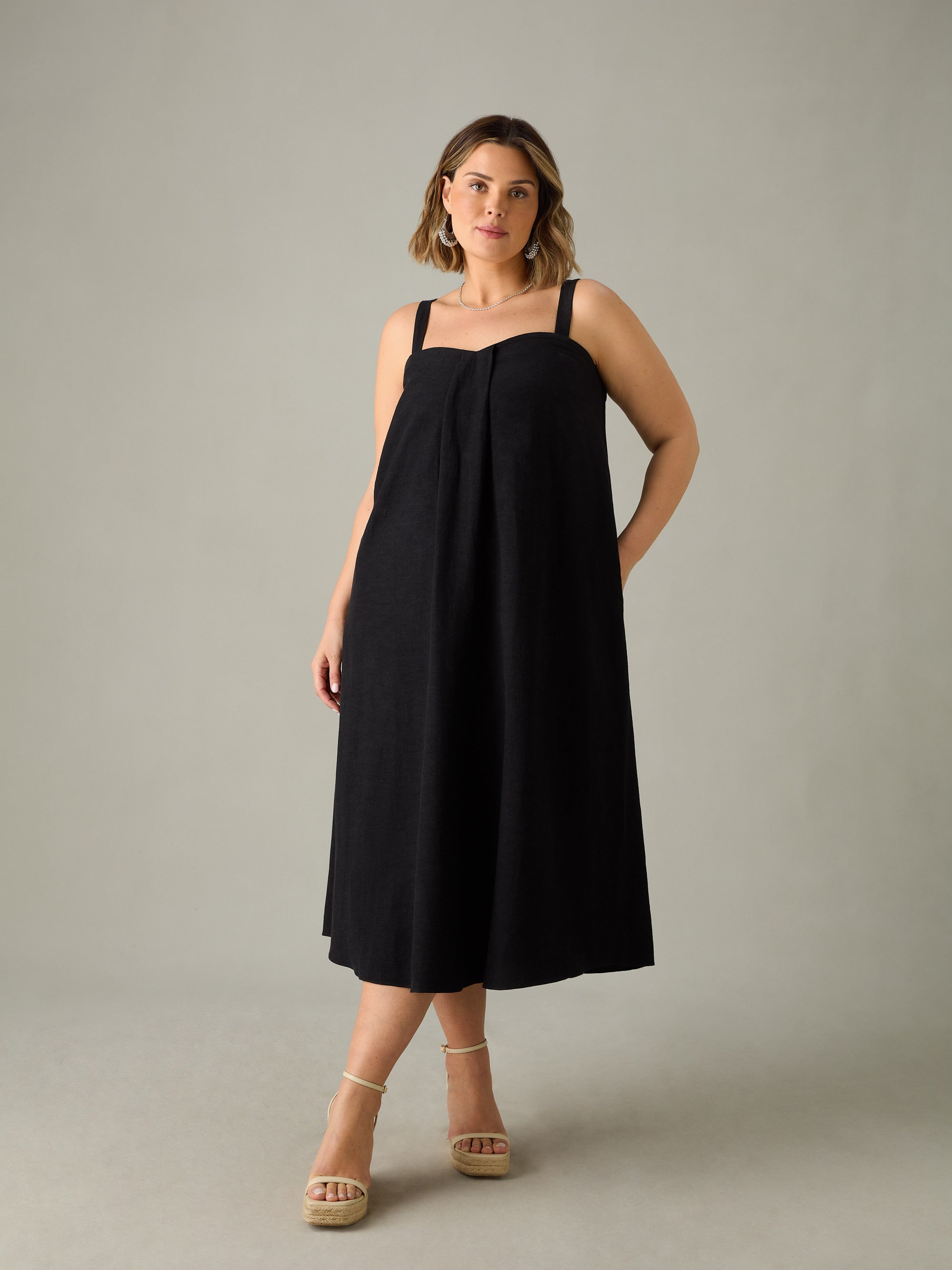 Black Linen Mix Bandeau Midaxi Dress