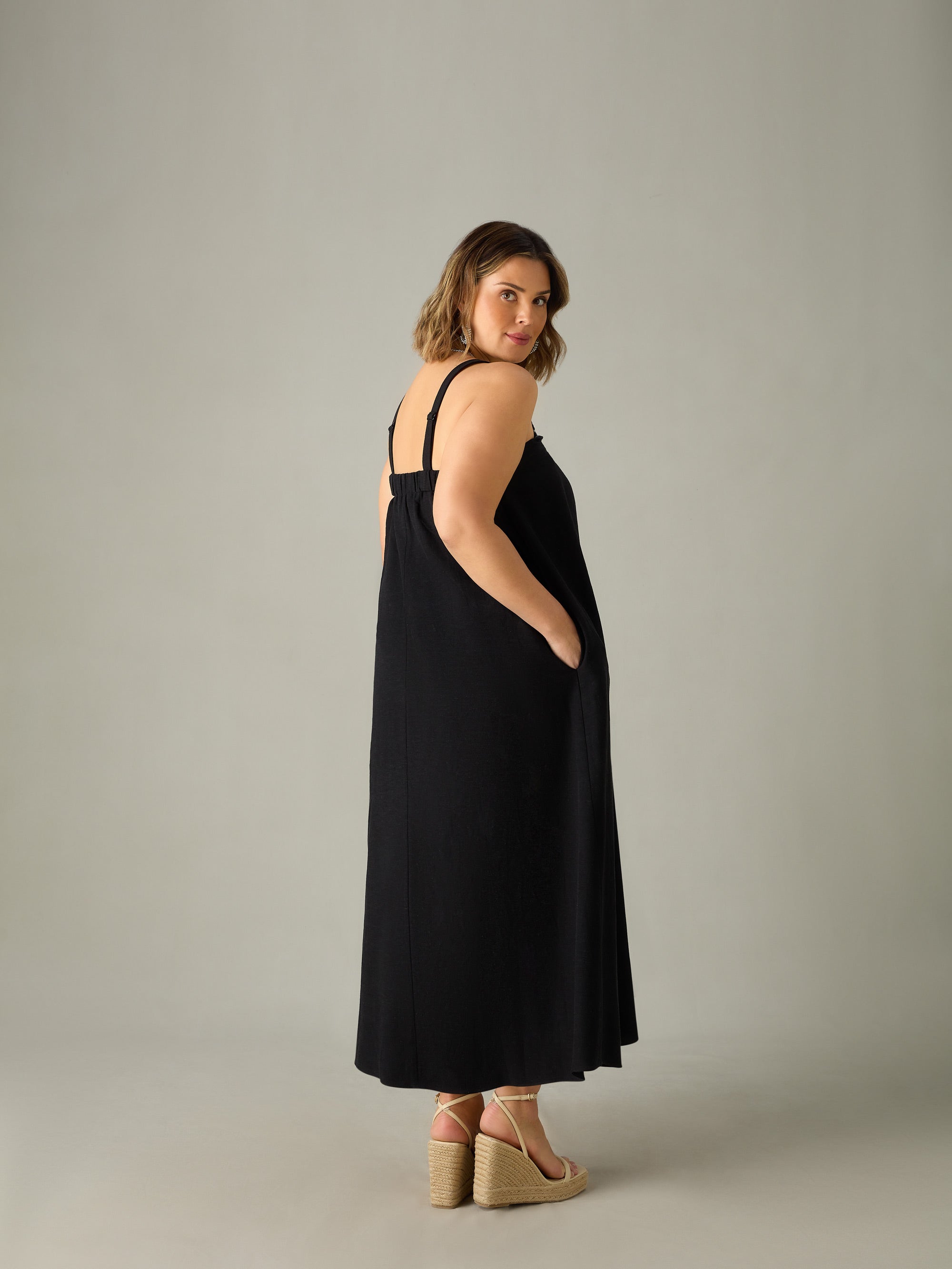 Black Linen Mix Bandeau Midaxi Dress