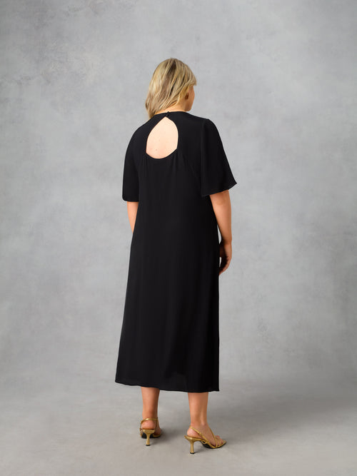 Black Flutter Sleeve Midaxi T-Shirt Dress