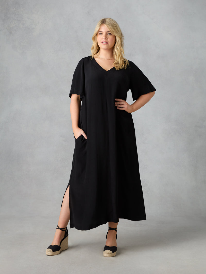 Black V-Neck Maxi Dress