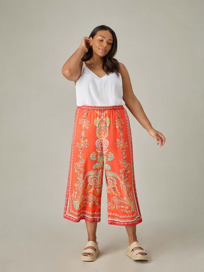 Multi Scarf Print Cropped Trousers