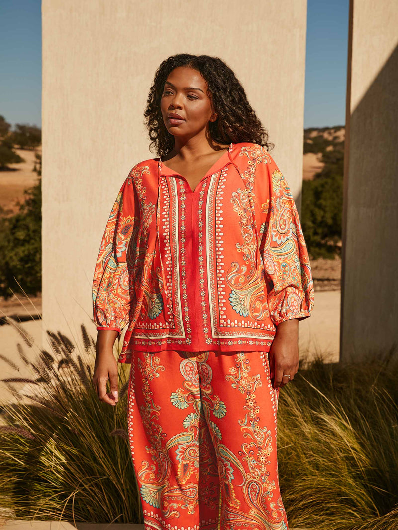 Multi Scarf Print Cropped Trousers
