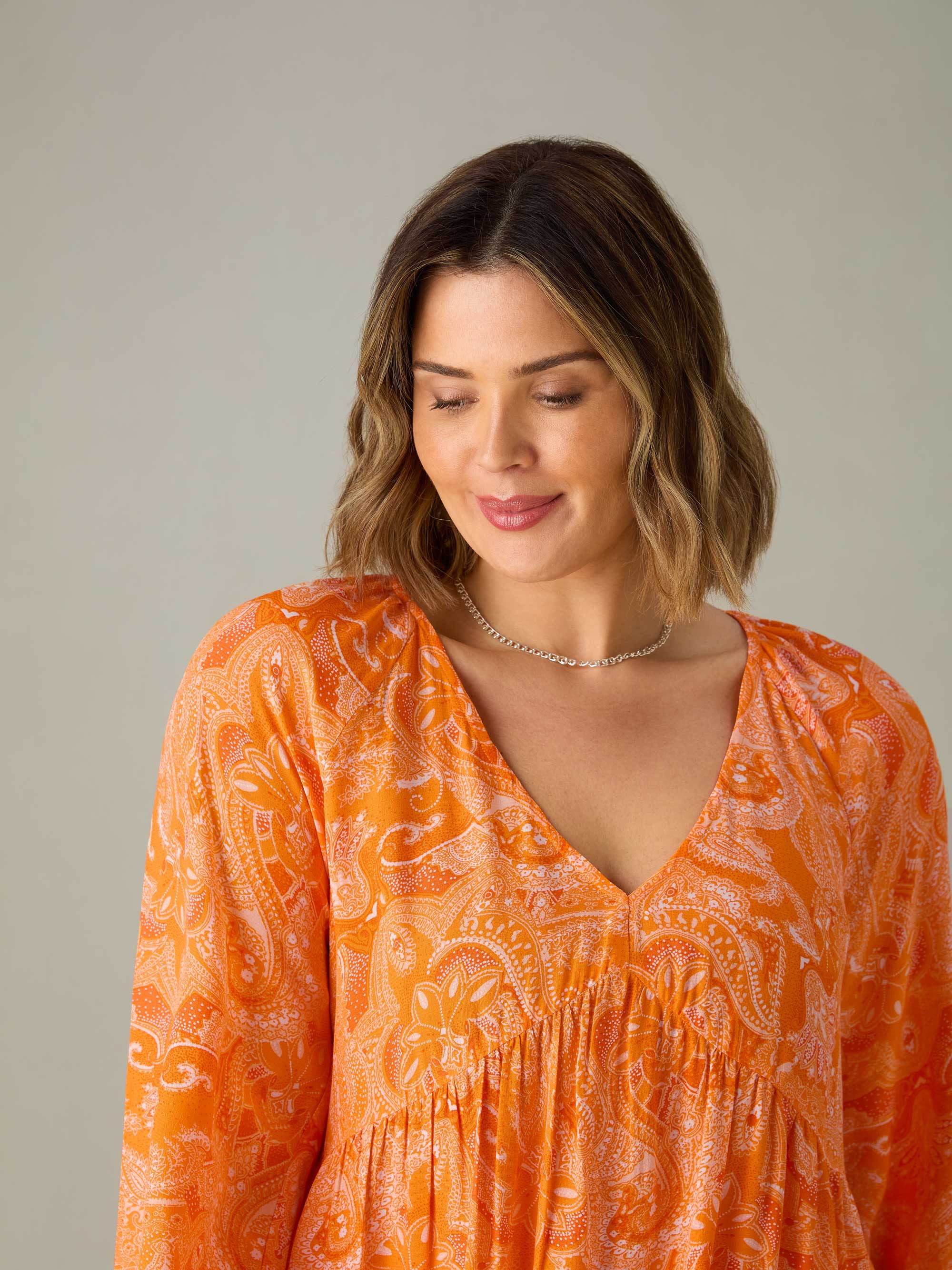 Orange Paisley V-Neck Tunic