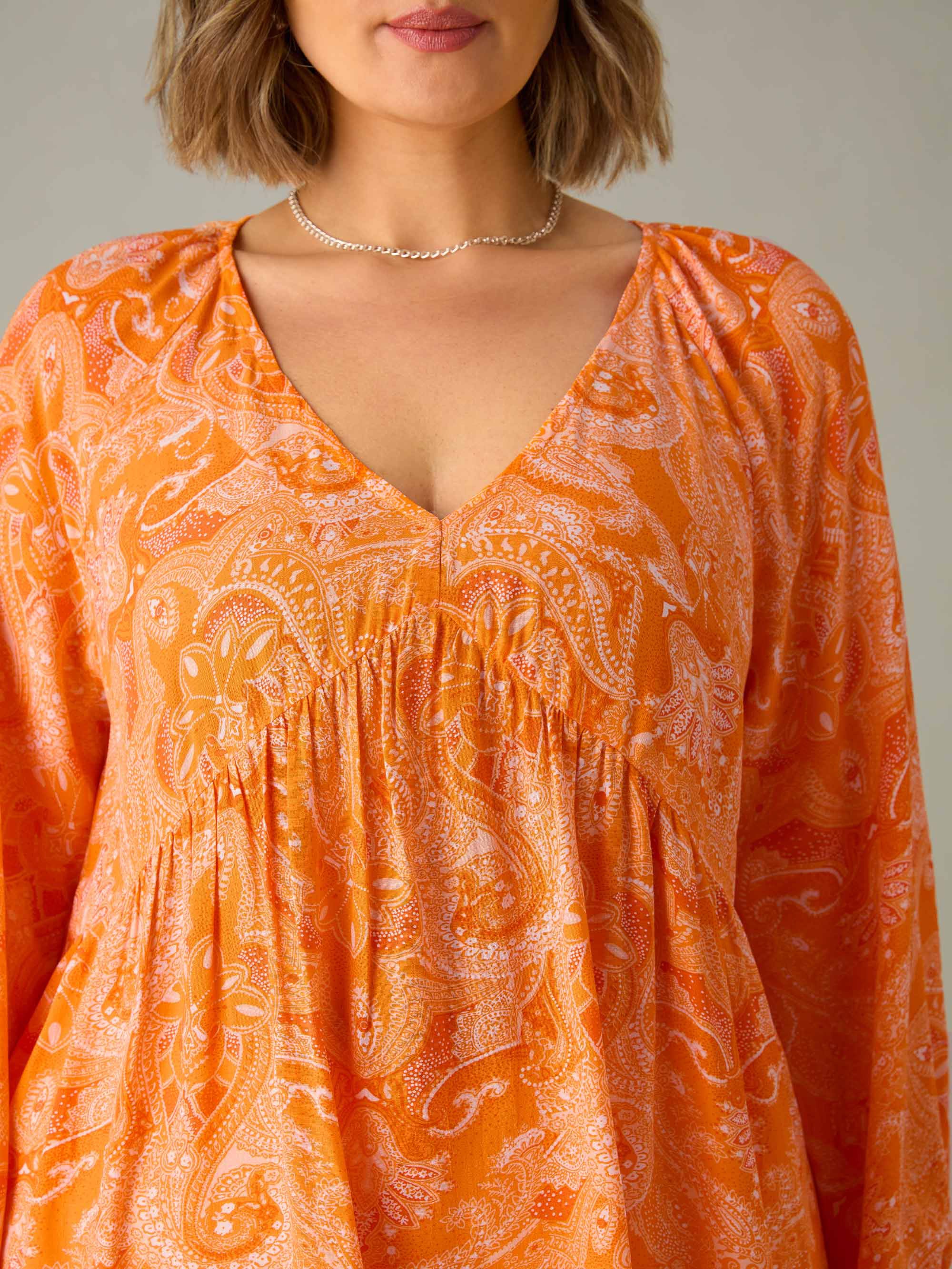 Orange Paisley V-Neck Tunic