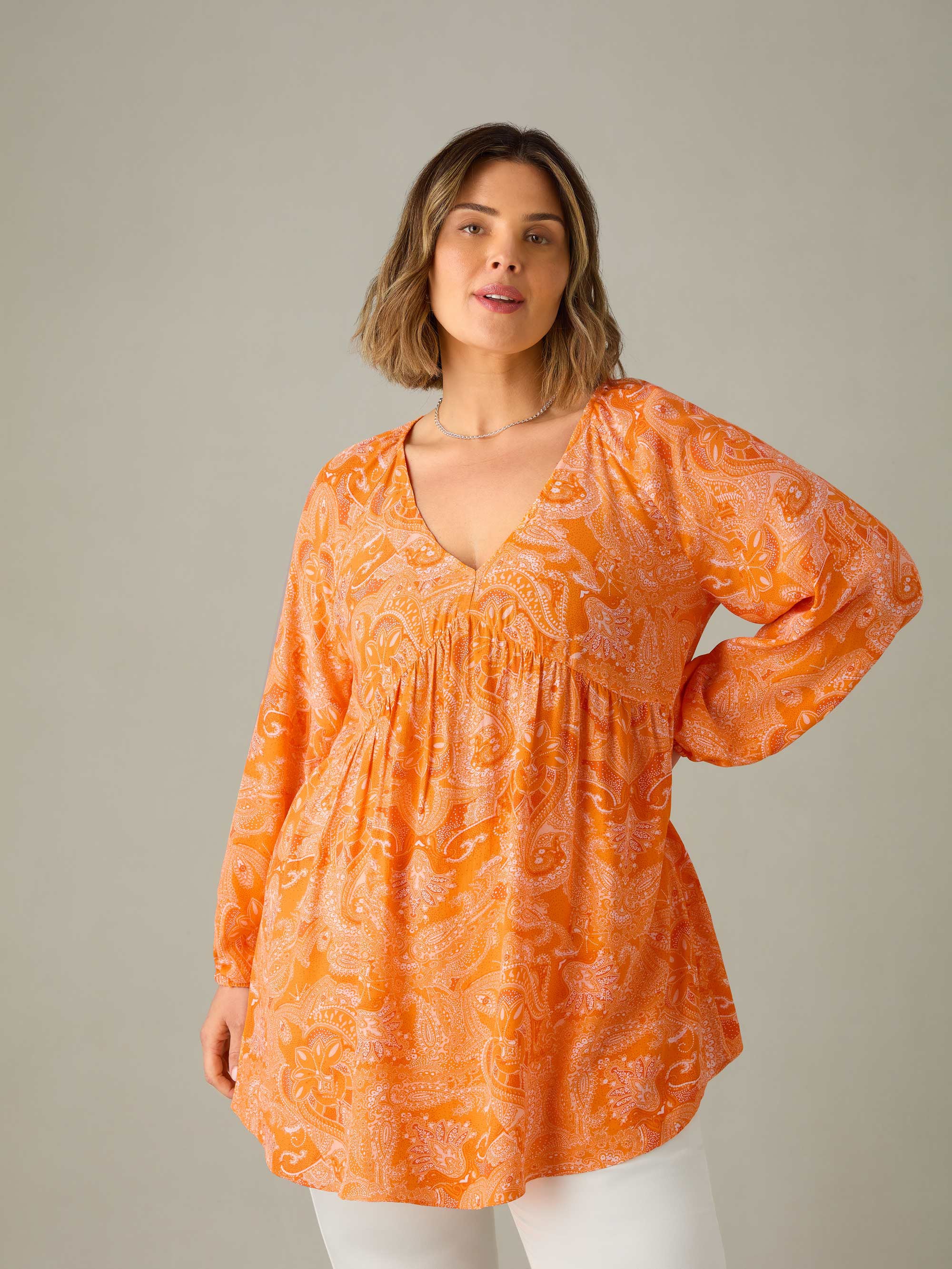 Orange Paisley V-Neck Tunic