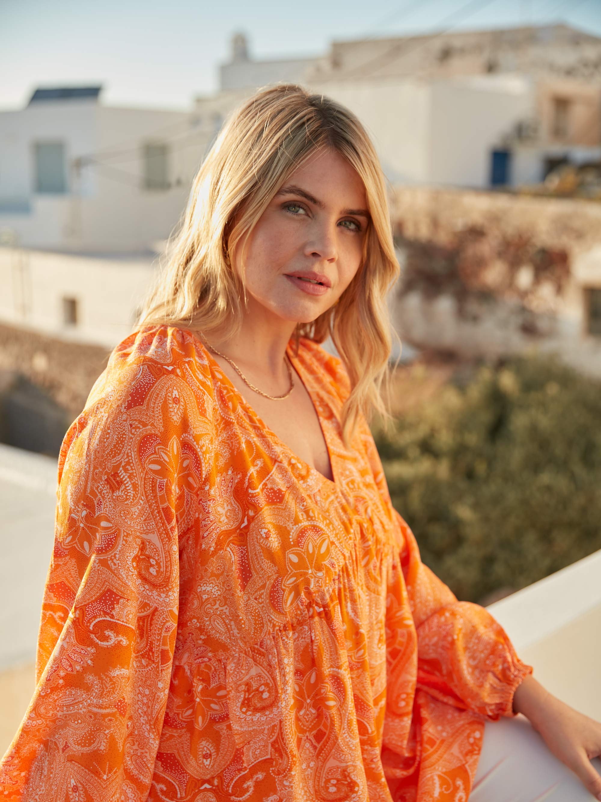 Orange Paisley V-Neck Tunic