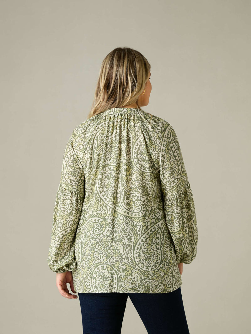 Green Paisley Nehru Collar Blouse